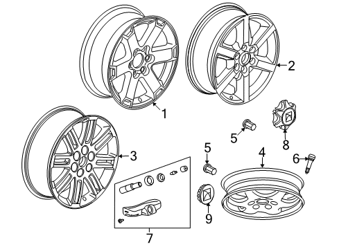 2009 Saturn Outlook Wheels, Covers & Trim Wheel, Alloy Diagram for 9597530