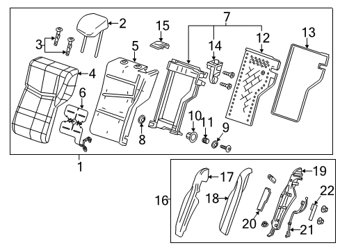 2016 Cadillac CTS Rear Seat Components Seat Back Frame Cover Diagram for 22822600