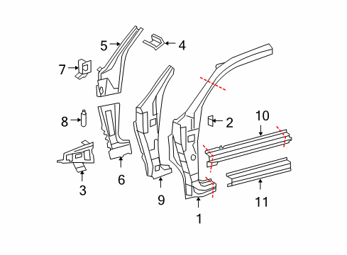Diagram for 2009 Toyota Tundra Hinge Pillar, Rocker 