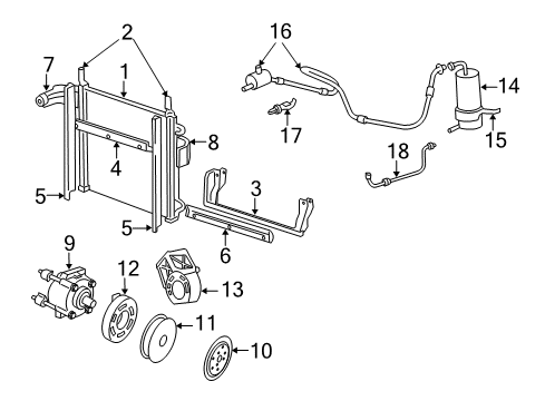 2001 Ford Ranger A/C Condenser, Compressor & Lines Pulley Diagram for E9TZ-19D784-A