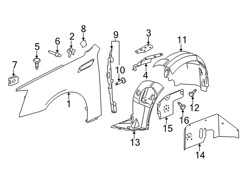 2012 Cadillac CTS Fender & Components Shield-Front Wheelhouse Panel Splash Diagram for 25898970