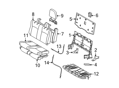 2010 Toyota Highlander Third Row Seats Recliner Cover Diagram for 71844-0E020