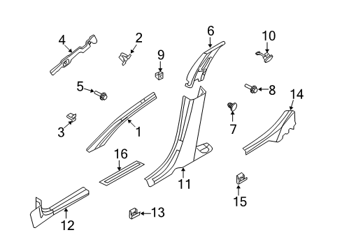2012 Ford Fusion Interior Trim - Pillars, Rocker & Floor Windshield Pillar Trim Diagram for 9E5Z-5403598-BA