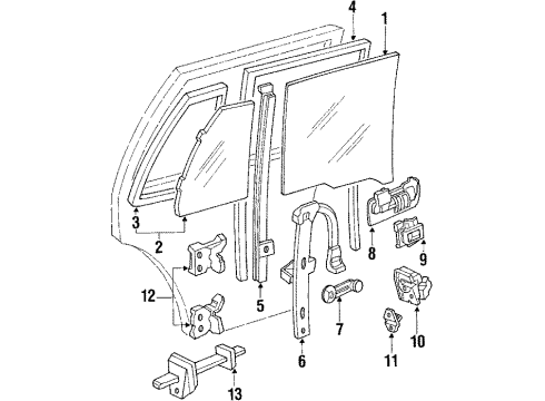 1990 Honda Civic Rear Door - Glass & Hardware Handle Assy., Regulator *YR89L* (Brown) (PALMY BROWN) Diagram for 72016-SH3-305