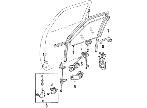 1987 Cadillac Brougham Front Door - Glass & Hardware Front Window Regulator ASSEMBLY (Service) Source: T Diagram for 20650327