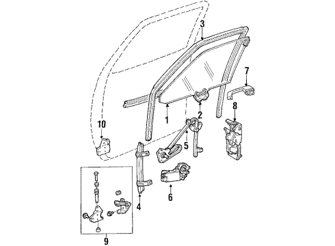 1985 Cadillac DeVille Front Door Glass & Hardware Hdl Asm Diagram for 20480165