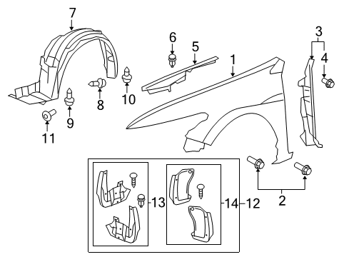 2011 Honda Accord Fender & Components, Exterior Trim Garnish, L. FR. Fender Diagram for 74207-TE0-A00