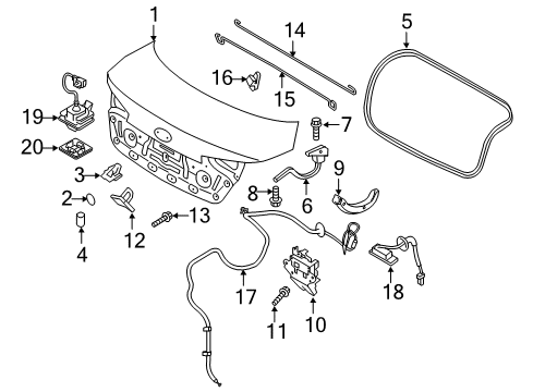2015 Kia Optima Parking Aid Cable Assembly-Trunk Lid Release Diagram for 812802T500