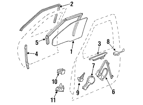 1985 Cadillac Fleetwood Front Door Glass & Hardware Channel Asm-Front Side Door Window Front Diagram for 25609316