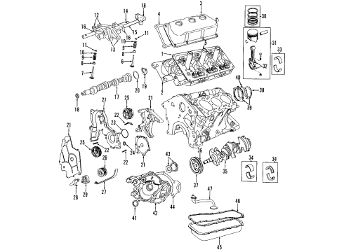 1995 Chrysler LHS Engine Parts, Mounts, Cylinder Head & Valves, Camshaft & Timing, Oil Pan, Oil Pump, Crankshaft & Bearings, Pistons, Rings & Bearings Seal-Timing Belt Cover Diagram for 4573937