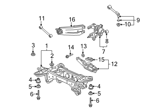 2013 Honda Ridgeline Rear Suspension Components, Lower Control Arm, Upper Control Arm, Stabilizer Bar Plate, Cam Diagram for 52388-SJC-A01