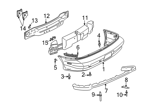 1996 Chevrolet Camaro Rear Bumper Molding Kit, Rear Bumper Fascia Diagram for 12530102