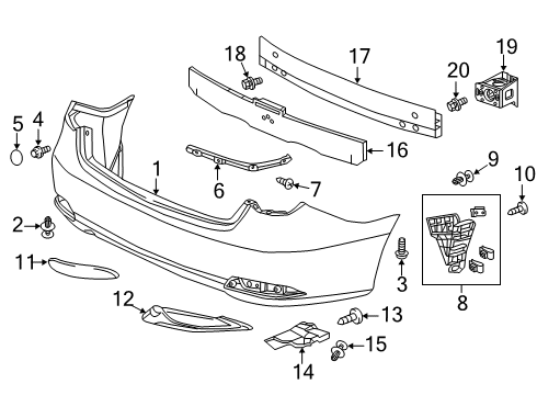 2015 Acura RLX Rear Bumper Reflector Assembly, Right Rear Diagram for 33505-TY2-A01