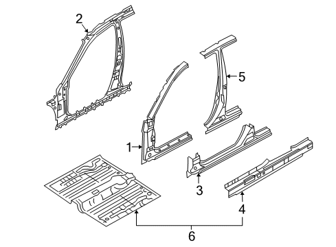 2007 Kia Optima Center Pillar, Hinge Pillar, Rocker, Floor & Rails Panel Assembly-Floor Center Diagram for 651002G100