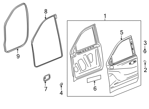 2019 GMC Sierra 1500 Front Door Weatherstrip On Body Diagram for 84349104