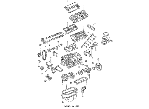 1993 Chevrolet Lumina Engine Parts, Mounts, Cylinder Head & Valves, Camshaft & Timing, Oil Pan, Oil Pump, Balance Shafts, Crankshaft & Bearings, Pistons, Rings & Bearings Cover, Engine Front Diagram for 14090022