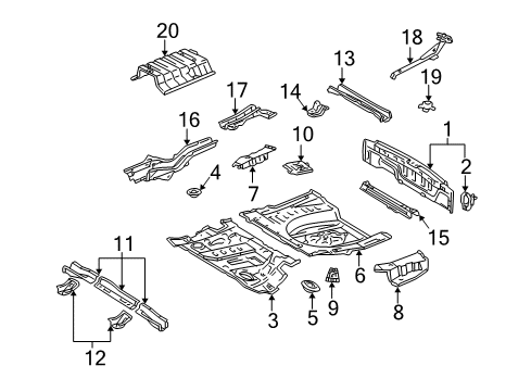 2002 Lexus RX300 Rear Body Panel, Floor & Rails Pan, Rear FLOOR. L/BOL Diagram for 58311-48907