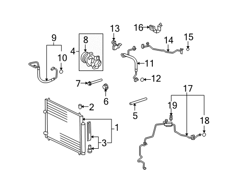 2008 Scion xB A/C Condenser, Compressor & Lines Compressor Assembly Stud Diagram for 88446-12061