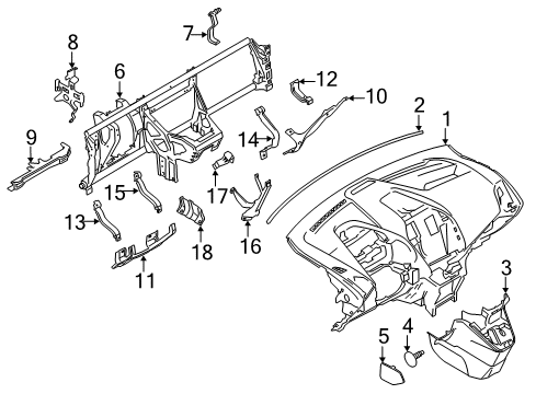 2016 Ford Transit Connect Cluster & Switches, Instrument Panel Reinforce Beam Support Diagram for DT1Z-61045F10-A