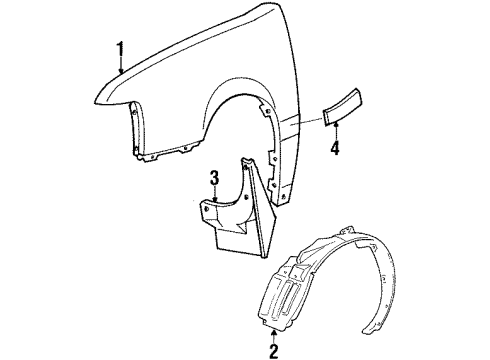 1994 Hyundai Sonata Fender & Components, Exterior Trim Moulding Assembly-Fender Waist Line, LH Diagram for 87711-33650