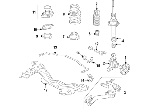 2012 Honda CR-V Rear Suspension Components, Upper Control Arm, Stabilizer Bar Bush, Stabilizer Holder Diagram for 52306-T0A-A01
