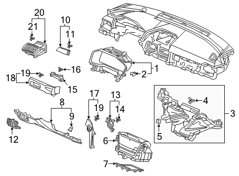 2019 Honda Accord Cluster & Switches, Instrument Panel Clip, Snap Fitting (Po) Diagram for 90666-TDK-003