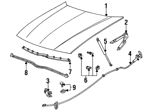 1994 Ford Taurus Hood & Components Hinge Diagram for E8DZ16796A