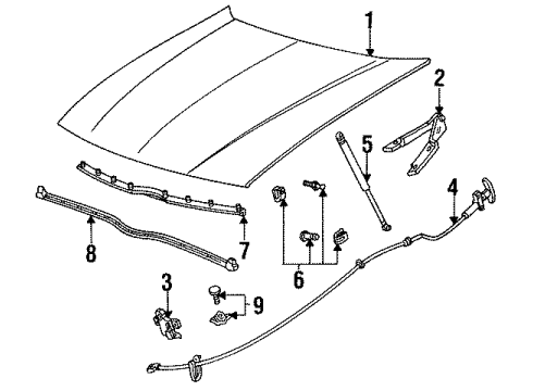 1994 Ford Taurus Hood & Components Support Cylinder Diagram for F2DZ16C826B