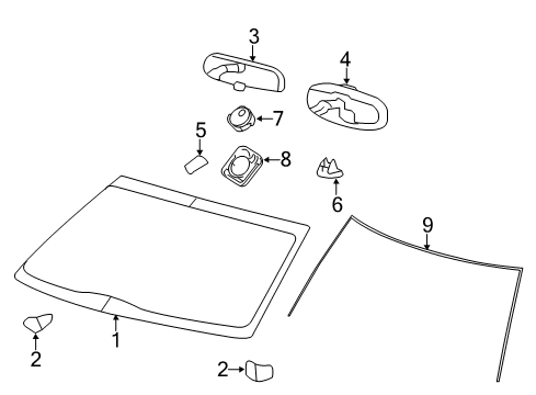 2009 Ford F-150 Windshield Glass, Reveal Moldings Mirror Inside Diagram for 8U5Z-17700-Z