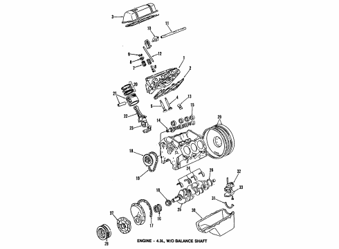 1992 GMC Typhoon Engine Parts, Mounts, Cylinder Head & Valves, Camshaft & Timing, Oil Cooler, Oil Pan, Oil Pump, Balance Shafts, Crankshaft & Bearings, Pistons, Rings & Bearings Seal Kit, Valve Stem Oil Diagram for 12511890