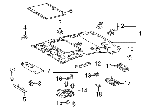 2010 Lexus HS250h Interior Trim - Roof Holder, Visor Diagram for 74348-33040-A5