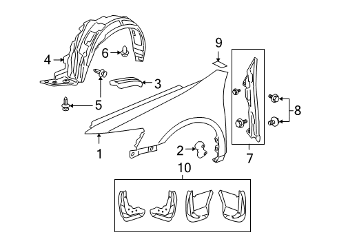 2007 Acura RL Fender & Components Fender Assembly, Left Front (Inner) Diagram for 74150-SJA-A00