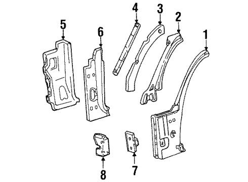 2000 Lincoln Town Car Hinge Pillar Pillar Reinforcement Diagram for 5W7Z-5422843-A