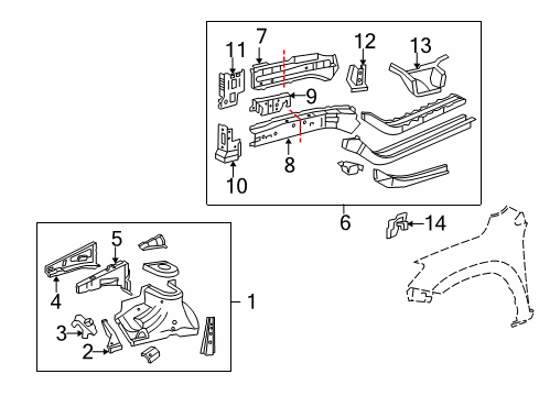 2007 Toyota RAV4 Structural Components & Rails Sidemember Assembly Diagram for 57102-0R010