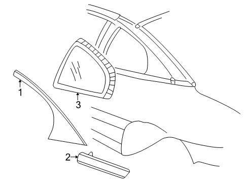 1996 Pontiac Sunfire Quarter Panel Glass, Exterior Trim Molding, Quarter Panel Center Front *Black Diagram for 22588630