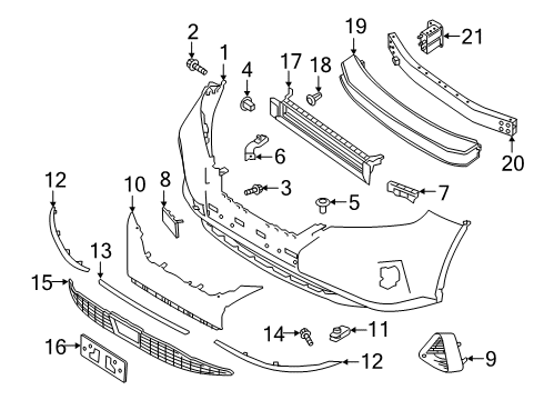 2019 Nissan Murano Front Bumper RETAINER Front Bumper Side, RH Diagram for 62244-9UF1A