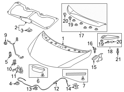 2016 Honda Fit Hood & Components Clip, Hood Open Wire Diagram for 75615-T6D-H01