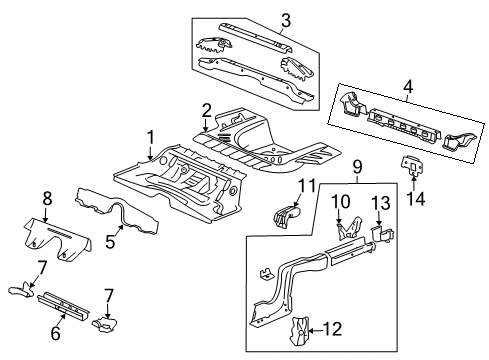 2010 Cadillac CTS Rear Floor & Rails Rear Floor Pan Diagram for 25966321