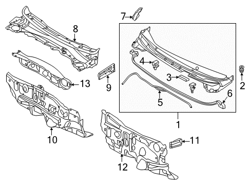 2014 Hyundai Elantra Coupe Cowl Front Windshield Washer Sprayer Nozzle Assembly Diagram for 98630-3X500