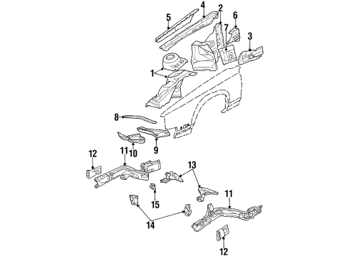 1987 Oldsmobile Calais Structural Components & Rails Apron Assembly Reinforcement Diagram for 20378166