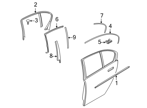 2005 BMW 745i Exterior Trim - Rear Door Finisher, Window Frame, Top, Door Rear Left Diagram for 51358022177