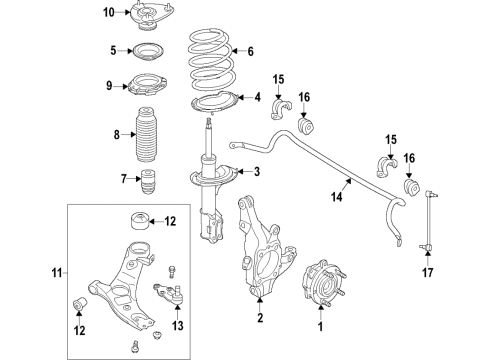 2021 Hyundai Palisade Front Suspension Components, Lower Control Arm, Stabilizer Bar Arm Complete-FR LWR, LH Diagram for 54500-S8100
