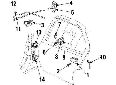 2001 Oldsmobile Intrigue Rear Door Handle Asm-Rear Side Door Outside Diagram for 10439376