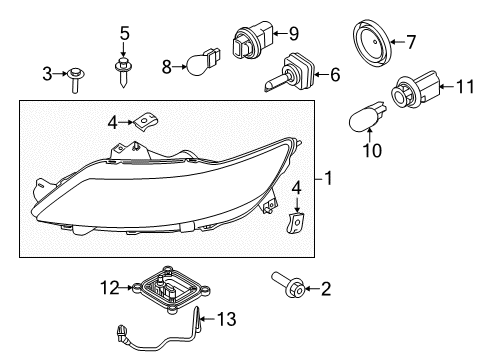 2013 Ford Police Interceptor Sedan Headlamps Signal Lamp Bulb Socket Diagram for 8A8Z-13411-A