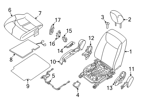 2017 Nissan Leaf Passenger Seat Components Pad-Front Seat Cushion Diagram for 87311-3NF0A