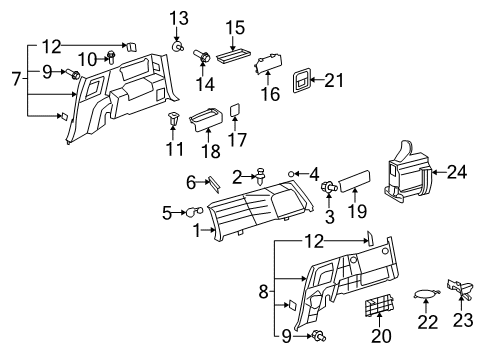 2011 Toyota FJ Cruiser Interior Trim - Quarter Panels Antenna Retainer Diagram for 90189-06197