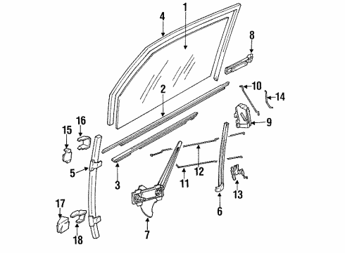 1988 Pontiac Sunbird Front Door - Glass & Hardware Ext Diagram for 20334391