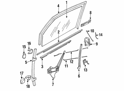 1991 Pontiac Sunbird Front Door - Glass & Hardware Window Front Door Man Regulator ASSEMBLY Diagram for 22539547