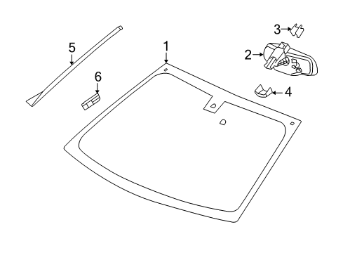 2009 Cadillac SRX Windshield Glass, Reveal Moldings Mirror Inside Upper Cover Diagram for 15900947