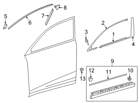 2021 Lexus NX300h Exterior Trim - Front Door MOULDING Sub-Assembly, Front Diagram for 75071-78010